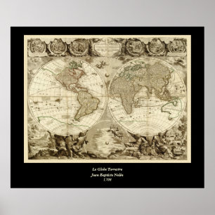 1708 Wereldkaart van Jean Baptiste Nolin Poster