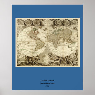 1708 Wereldkaart van Jean Baptiste Nolin Poster