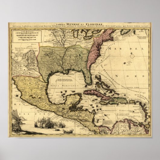 1710 Kaart van Mexico, het Caribisch gebied en Noo Poster (Voorkant)