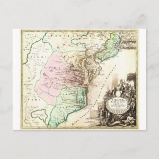 1715 Homann Map of Carolina Virginia Maryland en Briefkaart