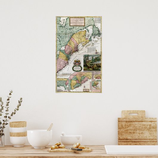 1715 Kaart van Britse kolonies in Amerika Poster (Keuken)