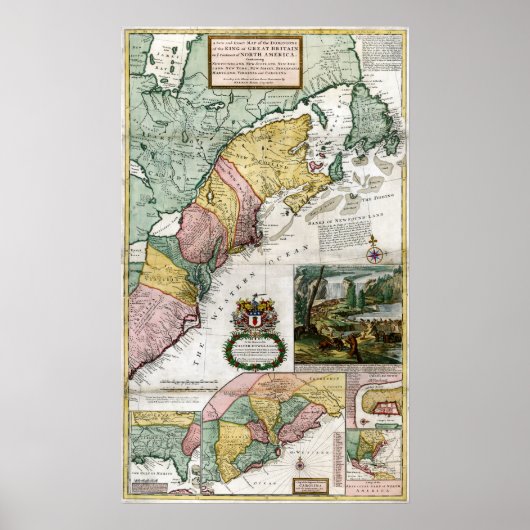 1715 Kaart van Britse kolonies in Amerika Poster (Voorkant)