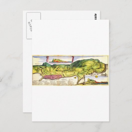 1720 De La Feuille-kaart en Uitzicht van Gibraltar Briefkaart (Voorkant / Achterkant)