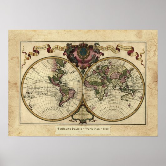 "1720 Guillaume DeLisle" Olde Worlde Map Poster (Voorkant)
