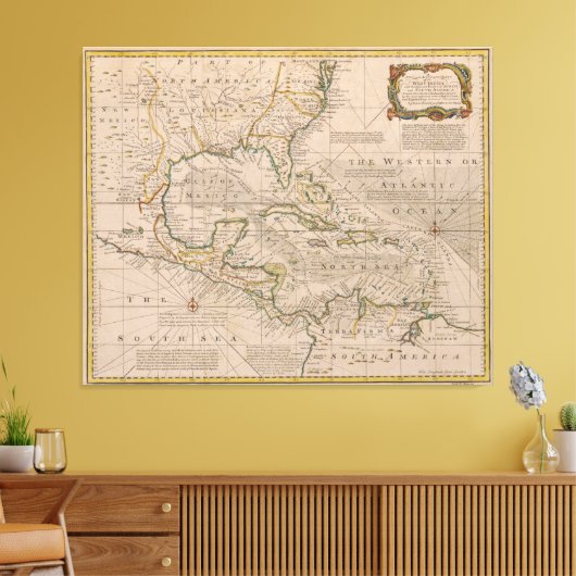 1720 Kaart van de West Indies van Emanuel Bowen Canvas Afdruk (Insitu (Woonkamer))