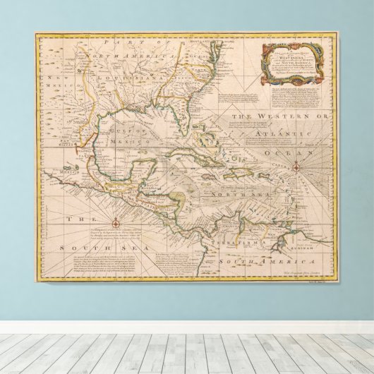 1720 Kaart van de West Indies van Emanuel Bowen Canvas Afdruk (Insitu (Houten vloer))