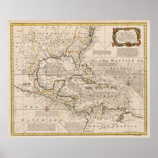 1720 Kaart van de West Indies van Emanuel Bowen Poster (Voorkant)