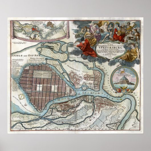 1720 Kaart van Sint-Petersburg Poster (Voorkant)