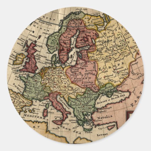 1721 Kaart van Europa Ronde Sticker (Voorkant)