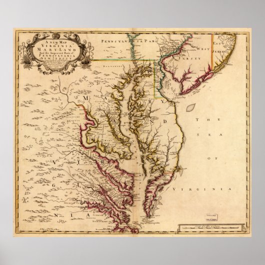 1721 Kaart van Virginia en Maryland Poster (Voorkant)