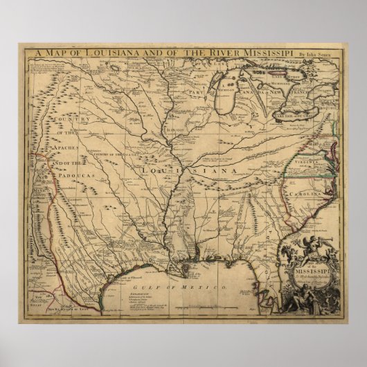 1721 Map Louisiana Territory & Mississippi River Poster (Voorkant)