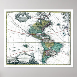 1725 kaart Zuid- en Noord-Amerika Poster