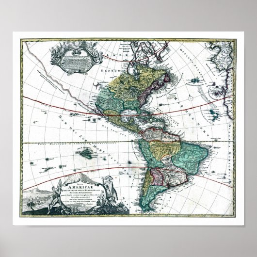 1725 kaart Zuid- en Noord-Amerika Poster (Voorkant)