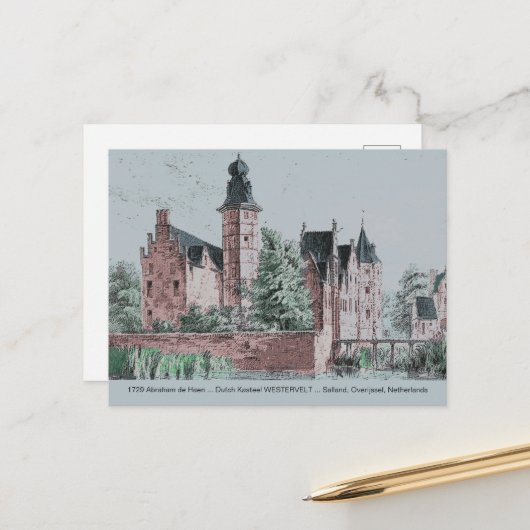 1729 A. de Haen Dutch Kasteel WESTERVELT Briefkaar Briefkaart (Voorkant / Achterkant in situ)