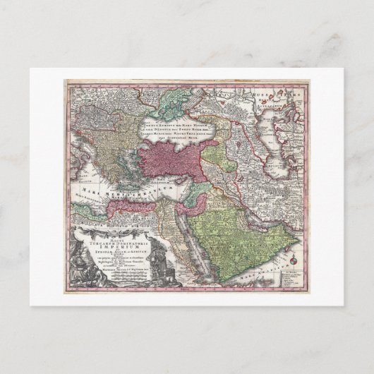 1730 Seuter Map of Turkey (Ottomaans Rijk) Briefkaart (Voorkant)