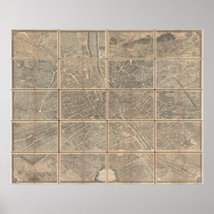 1739 Turgot Uitzicht and Map of Paris France Brete Poster