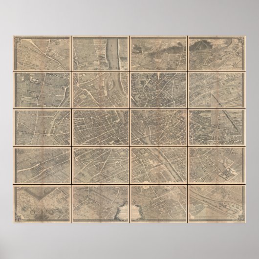 1739 Turgot Uitzicht and Map of Paris France Brete Poster (Voorkant)