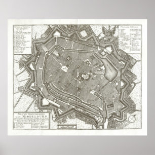 1751 kaart Middelburg, Nederland Poster