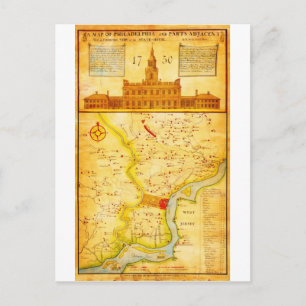 1752 1850 Scull Heap Map of Philadelphia E Briefkaart