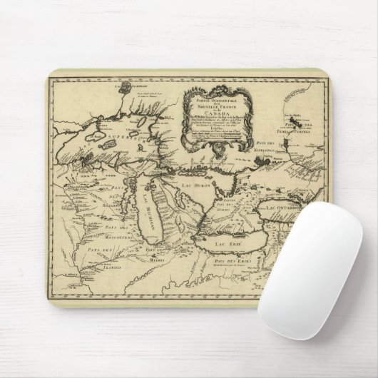 1755 Grote Meren en kaart New France/Canada Muismat (Met muis)
