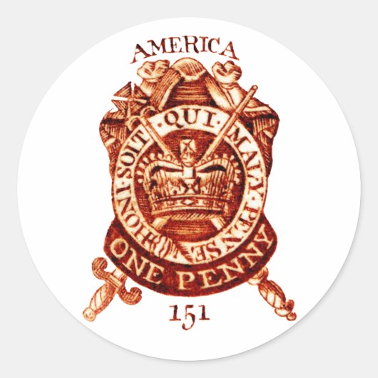 1765 Amerikaanse belastingstempel Ronde Sticker (Voorkant)