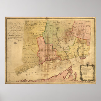 1766 Kaart van de kolonie Connecticut Poster