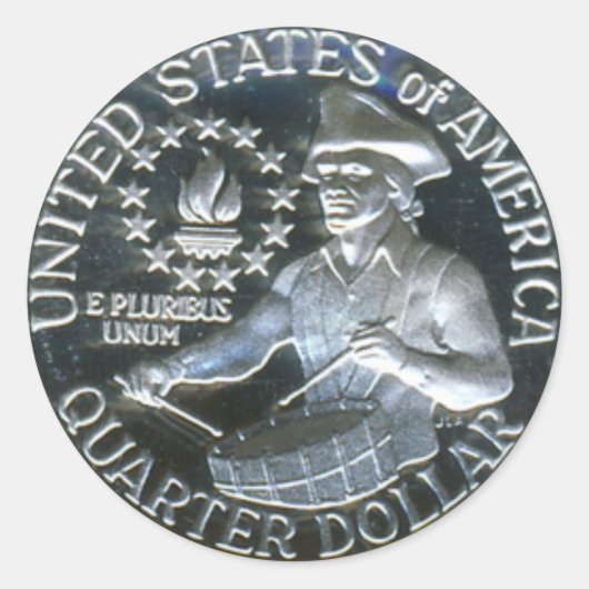 1776-1976 Bicentennial Drummer Quarter Dollar Ronde Sticker (Voorkant)