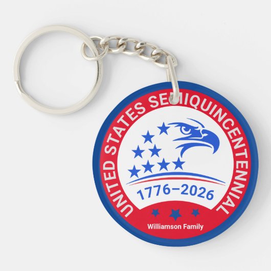 1776–2026 Adelaarsembleem • Gepersonaliseerde Aand Sleutelhanger (Voorkant)