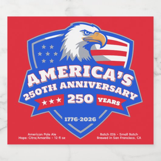1776–2026 Eagle Shield • Custom Homebrew Label USA Bier Etiket (Enkel label)