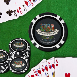 1776-2026 Midnight Blue & Black Luxe Patriottisch  Poker Chips