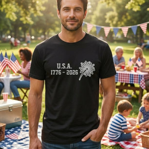 1776-2026 Minimaal Witte Typografie Vuurwerk T-shirt