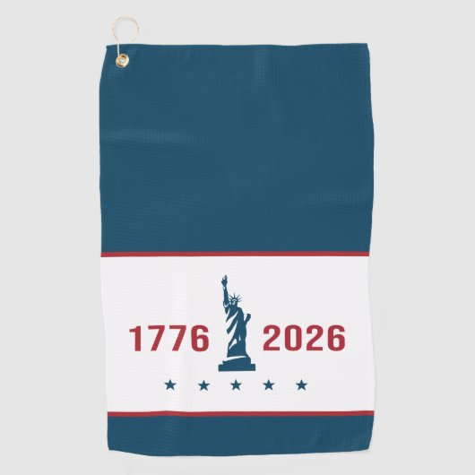 1776 2026 Standbeeld van de Vrijheid Rood Wit & Bl Golfhanddoek (Voorkant)