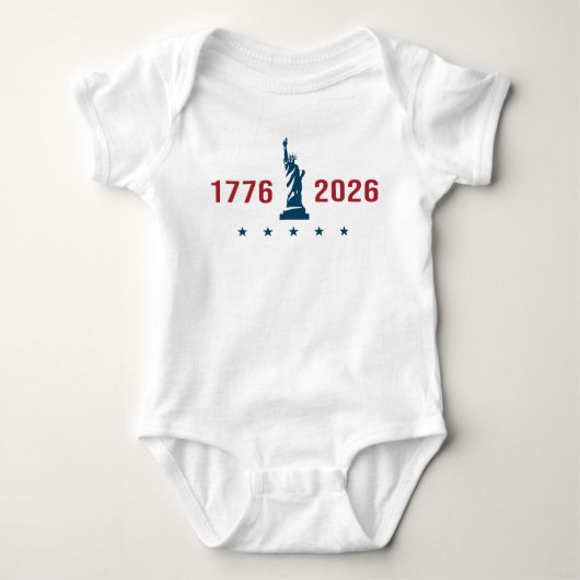 1776 2026 Standbeeld van de Vrijheid Rood Wit Blau Romper (Voorkant)