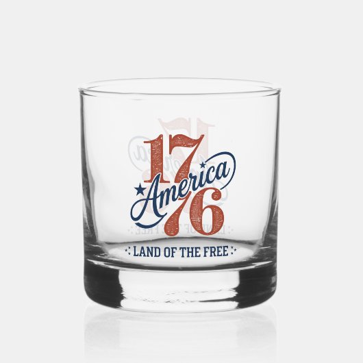1776 America Script Embleem Whisky Glas (Voorkant)