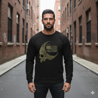 1776 American Flag Skull Crescent Moon T-Shirt