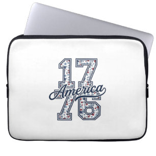 1776 Amerika Bloemige Patriottische Vintage Vector Laptop Sleeve