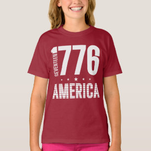 1776 Amerika historische vrijheid witte typografie T-shirt