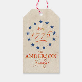 1776 Amerikaanse sterren en familienaam Cadeaulabel