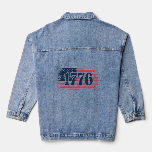 1776 Gevlochten Amerikaanse vlag Patriottische Den Denim Jacket (Achterkant)