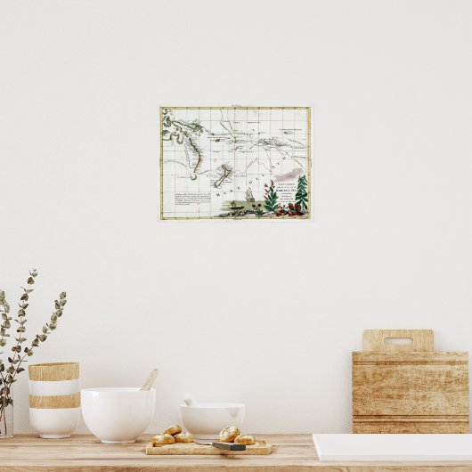 1776 Kaart van de reizen van kapitein Cook Poster (Keuken)