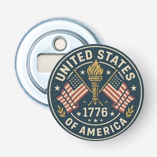 1776 Liberty Torch - Americana zegel Button Flesopener (Voorkant)