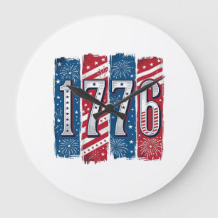 1776 Patriotistische Vuurwerk Vintage Vector Ontwe Grote Klok