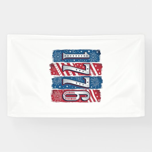 1776 Patriotistische Vuurwerk Vintage Vector Ontwe Spandoek (Horizontaal)