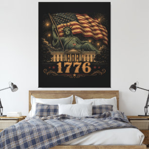 1776 Patriottische Amerikaanse Vlag Standbeeld van Canvas Afdruk
