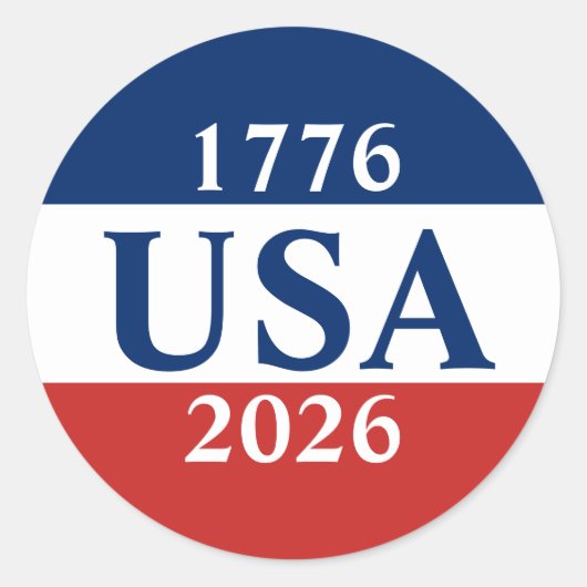 1776 USA 2026 Red White and Blue Patriotic Ronde Sticker (Voorkant)