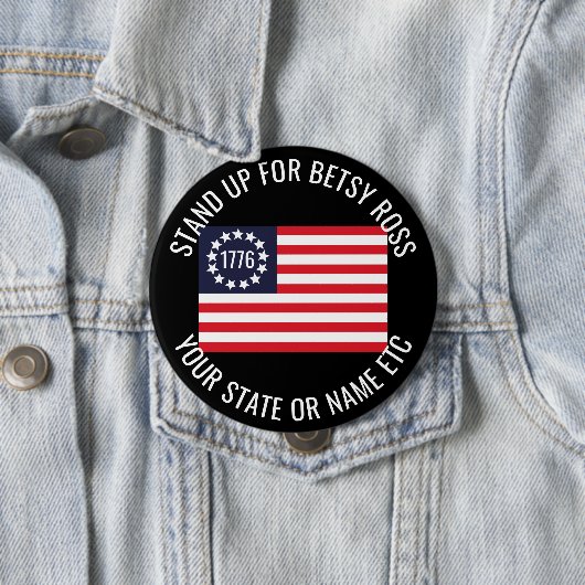 1776 Vlag aangepaste tekst staat op voor Betsy Ros Ronde Button 4,0 Cm (In situ)