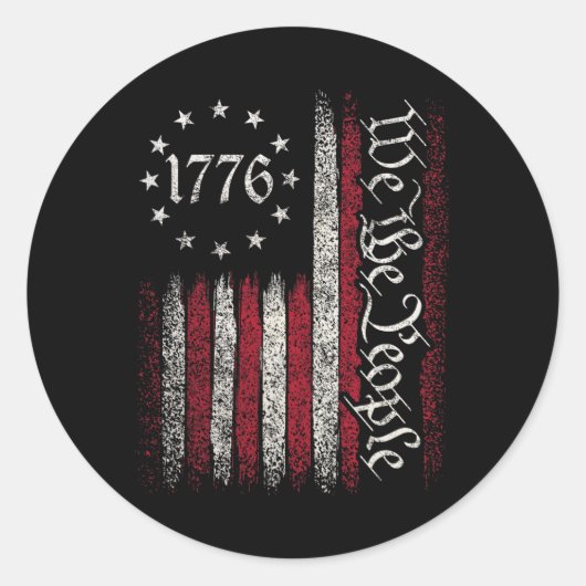 1776 Vlag Grondwet Onafhankelijkheidsdag Amerikaan Ronde Sticker (Voorkant)