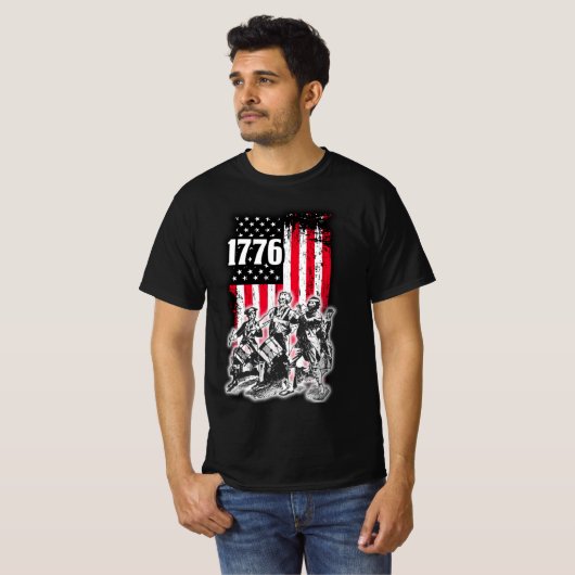 1776 Vlag met afbeelding van Geest van 76 Musici T T-shirt (Voorkant volledig)