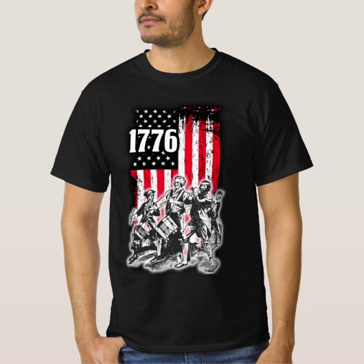 1776 Vlag met afbeelding van Geest van 76 Musici T T-shirt (Voorkant)