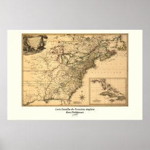  1777 Amerikaanse Colonies Map van Phelippeaux Poster